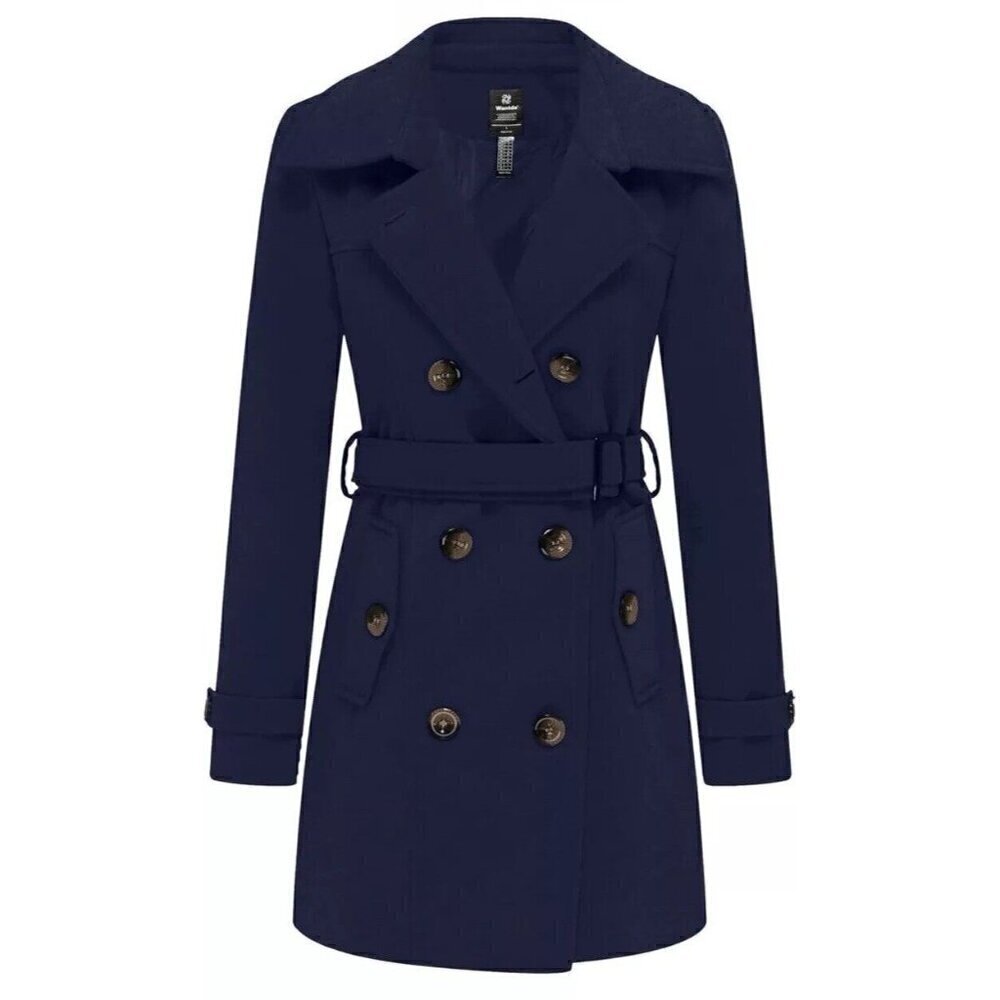 Wantdo Women's Sz XL Navy Blue Double Breasted Winter Trench Jacket Pea Coat